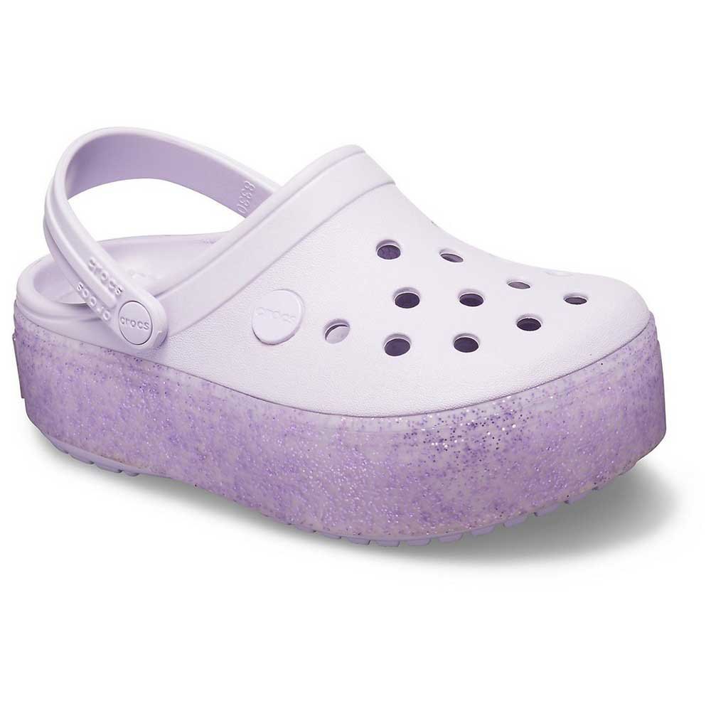 purple platform crocs