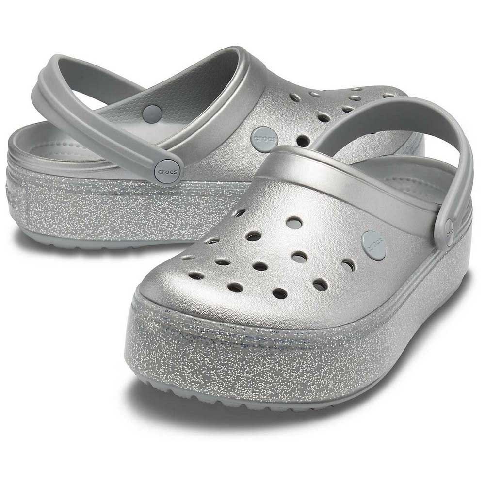 silver platform crocs